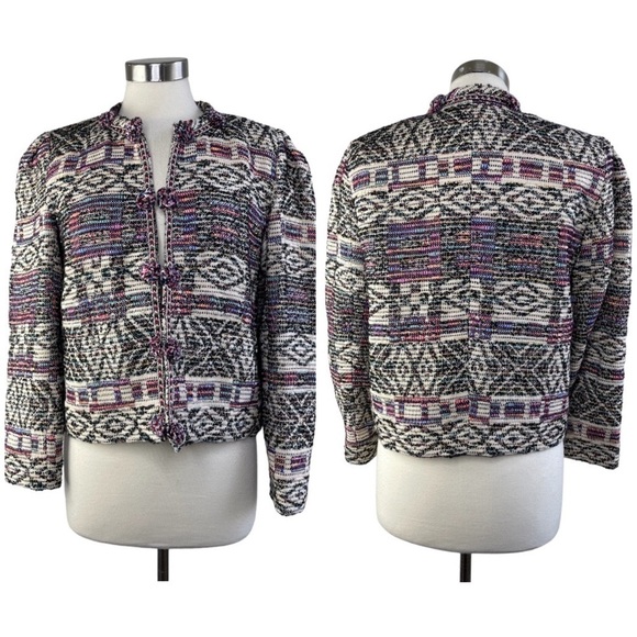 ZARA Jacquard Tweed Cropped Jacket size L - Picture 2 of 13